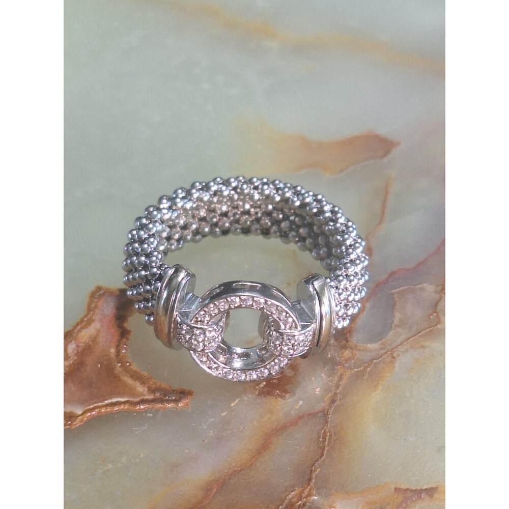 Dyadema Italy 925 Sterling Silver 14K Gold CZ Mesh Ring Size 7.5 Designer Band